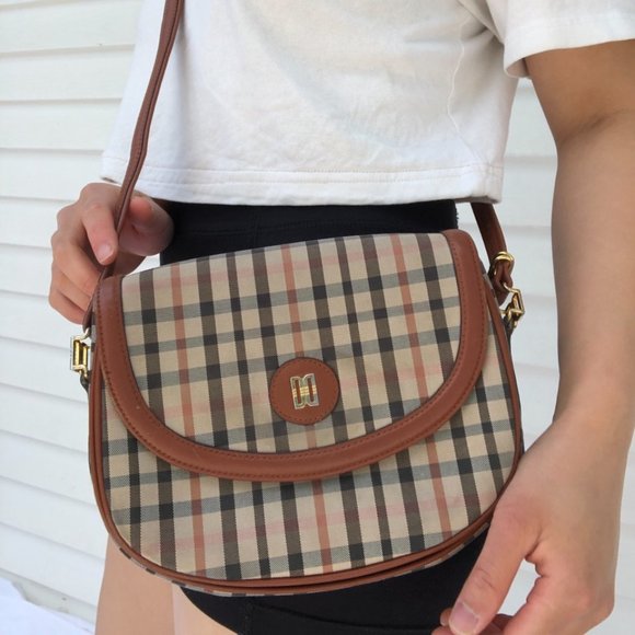 Vintage 80s Plaid Canvas/ Leather Cross Body Bag - Picture 15 of 16